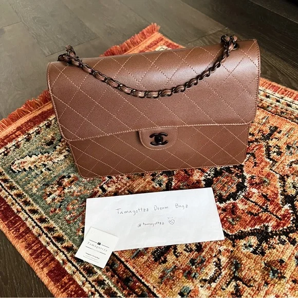 Chanel Classic Vintage Jumbo Brown Caviar Single Flap Bag - Picture 6 of 11